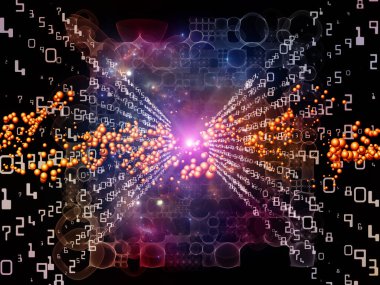 Bilim, eğitim, bilgisayar ve modern teknoloji konularındaki sayılar, ışıklar ve parçacık kompozisyonları. 3B görüntüleme.