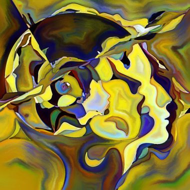 Parçalanmış Self serisi. İnsan yüzü anahatları ve insan ilişkileri, zihin, psikoloji, iç dünya, yaratıcılık, zihinsel hastalık ve sanat konularındaki mozaik şablon kompozisyonu.