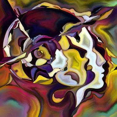 Parçalanmış Self serisi. İnsan yüzü anahatları ve insan ilişkileri, zihin, psikoloji, iç dünya, yaratıcılık, zihinsel hastalık ve sanat konularındaki mozaik şablon kompozisyonu.