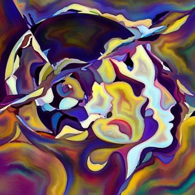 Parçalanmış Self serisi. İnsan kafası ana hatları ve insan ilişkileri, zihin, psikoloji, iç dünya, yaratıcılık, zihinsel hastalık ve sanat konularındaki soyut şablon kompozisyonu.