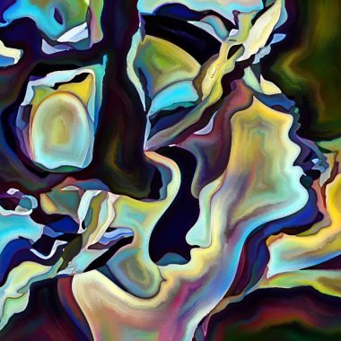 Parçalanmış Self serisi. İnsan kafası ana hatları ve insan ilişkileri, zihin, psikoloji, iç dünya, yaratıcılık, zihinsel hastalık ve sanat konularındaki soyut şablon kompozisyonu.