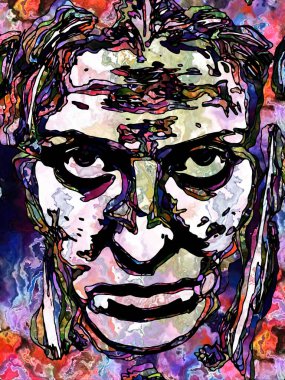 Yüz Düzeni serisi. Boyalı camlarda ve renklerde kullanmak üzere insan yüzünün ışık ve gölge deseni üzerine sanat ve tasarım çalışmaları.