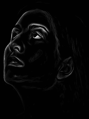 Kişilik Çalışmaları serisi. Noktalama Resim Tekniği, bir karakterin siyah ve beyaz fotoğrafçılıktan bile daha büyük yönlerini vurgular..