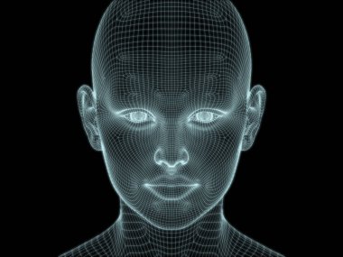 Teknoloji, eğitim ve bilgisayar bilimleri illüstrasyonlarında kullanılmak üzere insan kafasının ve yüzünün 3 boyutlu yapılandırılması