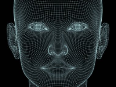 İnsan kafasının teknoloji, eğitim ve bilgisayar bilimleri illüstrasyonlarında kullanılması için tel örgüye dönüştürülmesi