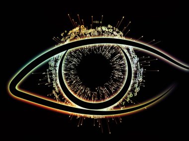 Bilgi Gözü serisi. Göz simgesi ve ok patlamasından oluşan arkaplan bilim, eğitim ve modern teknoloji projelerinde kullanılmak için uygun