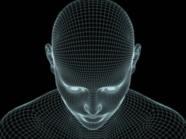 Resim ve tasarım için insan kafası ve yüzünün 3 boyutlu görüntüsü tel örgüsü