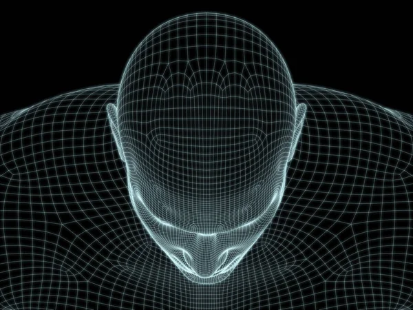 3D Illustration of human face in wire mesh for use in illustrations on technology, education and computer science