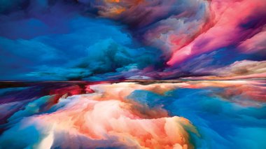 Peyzaj Büyüsü. Color Dreams serisi. İç dünya, hayal gücü, şiir, sanat ve tasarım konuları için yaratıcı boya, doku ve gradyan bulutlar düzenleme