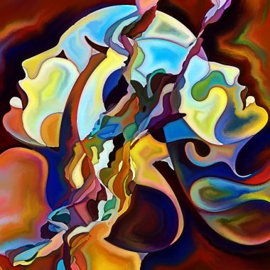 Parçalanmış Self serisi. İnsan kafası ana hatları ve insan ilişkileri, zihin, psikoloji, iç dünya, yaratıcılık, zihinsel hastalık ve sanat konularındaki soyut şablon kompozisyonu.