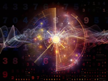 Dijital Bağlantı serisi. Matematik, teknoloji ve eğitim konusu için sayıların, ışıkların ve ağ düğümlerinin bileşimi.