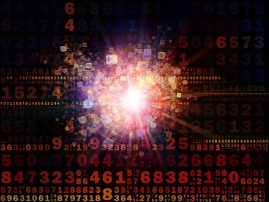 Dijital Bağlantı serisi. Matematik, teknoloji ve eğitim için gerekli sayılar, ışıklar ve ağ düğümlerinden oluşan soyut tasarım.