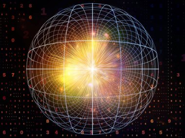 Dijital Bağlantı serisi. Matematik, teknoloji ve eğitim projelerinde kullanılacak sayılar, ışıklar ve ağ düğümlerinin arkaplanı.