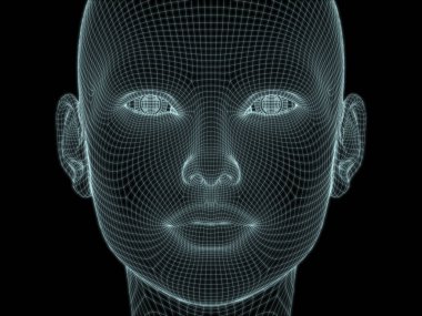 Resim ve tasarım için insan kafası ve yüzünün 3 boyutlu görüntüsü tel örgüsü