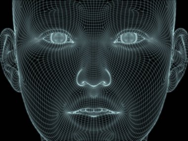 Resim ve tasarım için insan kafası ve yüzünün 3 boyutlu görüntüsü tel örgüsü