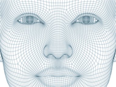 İnsan kafası ve yüzünün üç boyutlu görüntülenmesi illüstrasyon ve tasarım için tel örgüsü olarak kullanılacak