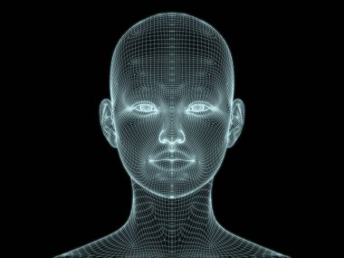 Resim ve tasarım için insan kafası ve yüzünün 3 boyutlu görüntüsü tel örgüsü