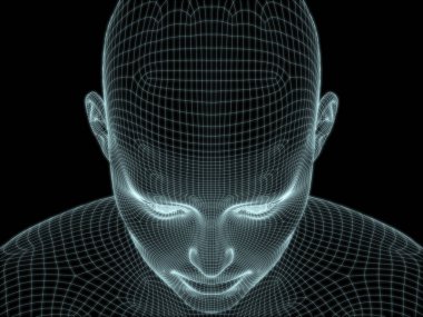 İnsan kafasının teknoloji, eğitim ve bilgisayar bilimleri illüstrasyonlarında kullanılması için tel örgüye dönüştürülmesi