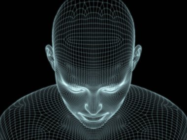 İnsan kafasının teknoloji, eğitim ve bilgisayar bilimleri illüstrasyonlarında kullanılması için tel örgüye dönüştürülmesi