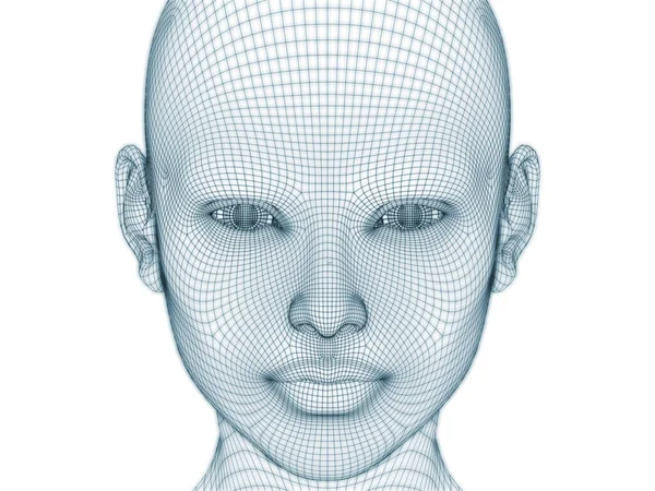 İnsan kafası ve yüzünün üç boyutlu görüntülenmesi illüstrasyon ve tasarım için tel örgüsü olarak kullanılacak