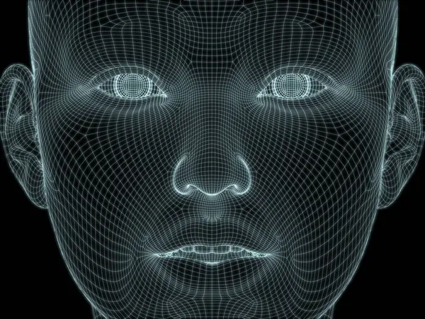 Resim ve tasarım için insan kafası ve yüzünün 3 boyutlu görüntüsü tel örgüsü