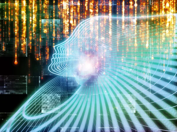 Bilgi Aklı serisi. İnsan silueti ve ışıltılı akarsu çizgileri eğitim, bilim ve modern teknoloji konularında kompozisyon oluşturur.