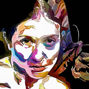 Güve Kapanı. İç dünya konulu kelebekli kadın portresi.