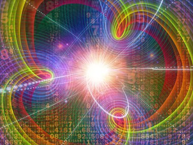 Sayıların üç boyutlu illüstrasyonu, ışık izi yapıları ve dijital teknoloji ve dijital iletişim konularındaki ışık bileşimi