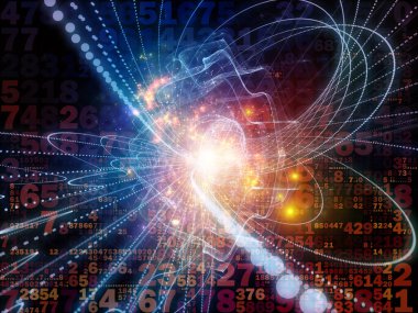 Sayıların üç boyutlu illüstrasyonu, ışık izi yapıları ve dijital teknoloji ve dijital iletişim konularındaki ışık bileşimi