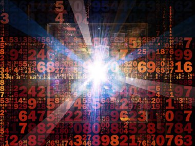 Dijital Bağlantı serisi. Matematik, teknoloji ve eğitim için bir metafor olarak sayılar, ışıklar ve ağ düğümlerinden oluşan tasarım.