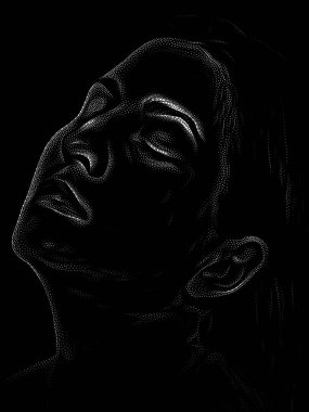 Kişilik Çalışmaları serisi. Noktalama Resim Tekniği, bir karakterin siyah ve beyaz fotoğrafçılıktan bile daha büyük yönlerini vurgular..