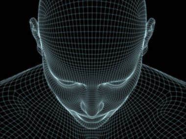 Teknoloji, eğitim ve bilgisayar bilimleri illüstrasyonlarında kullanılmak üzere insan kafası 3D kablo örgüsü oluşturma