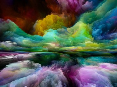 Hayal Dünyası Manzarası. Color Dreams serisi. İç dünya, hayal gücü, şiir, sanat ve tasarım projelerinde kullanılmak üzere boya, doku ve gradyan bulutlar