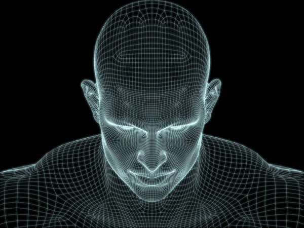 3D Illustration of human face in wire mesh for use in illustrations on technology, education and computer science