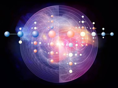 Atomik uzay serisi. Modern bilim, teknoloji ve eğitim konularında fraktal şebekelerin, moleküler yapıların ve ışıkların 3 boyutlu yorumlanması.