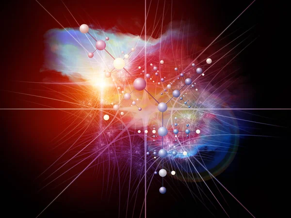 Atomik uzay serisi. Modern bilim, teknoloji ve eğitim konularında fraktal şebekelerin, moleküler yapıların ve ışıkların 3 boyutlu yorumlanması.