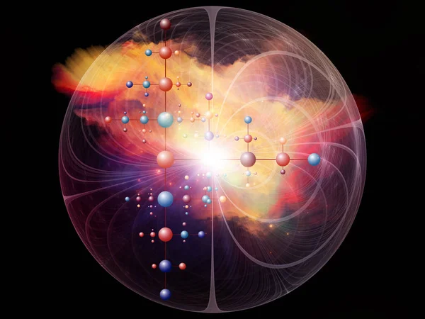 Atomová Vesmírná Série Vykreslování Fraktálních Mříží Molekulárních Struktur Světel Téma — Stock fotografie