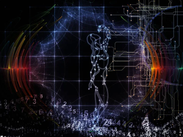 Human figure illustration with radiating waves on the subject of thinking, mind, science and modern technology