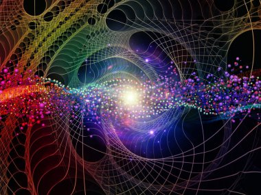 Moleküler uzay serisi. Fraktal şebekelerin, moleküler yapıların ve modern bilim, teknoloji ve eğitim konularındaki ışıkların 3D çizimi.