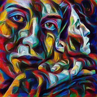 Inner Vision serisi. Zihin, sanat ve iç dünya üzerine soyut dijital boya portresinin arkaplan tasarımı.
