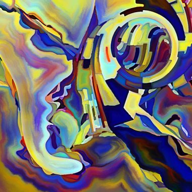 Parçalanmış Self serisi. İnsan yüzü ana hatları ve insan ilişkileri, zihin, psikoloji, iç dünya, yaratıcılık, zihinsel hastalık ve sanat konularındaki soyut şablon kompozisyonu.