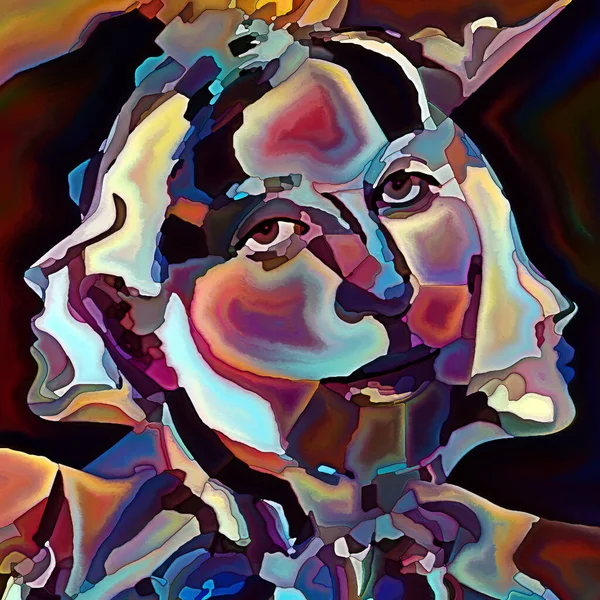 Fragmented Self series. Human face outlines and organic color pattern composition on subject of human relationships, mind, psychology, inner world, creativity, mental illness and art.