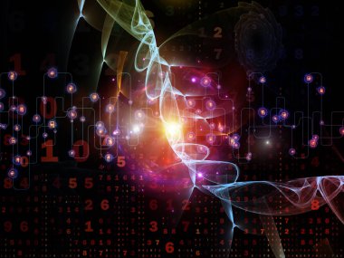 Sayıların, fraktal zarların ve ışıkların dijital teknoloji ve iletişim konularındaki 3 boyutlu çizimi