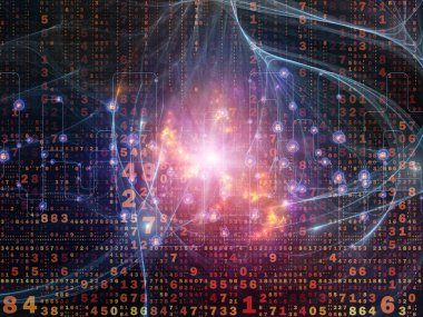 Sayıların, fraktal zarların ve ışıkların dijital teknoloji ve iletişim konularındaki 3 boyutlu çizimi