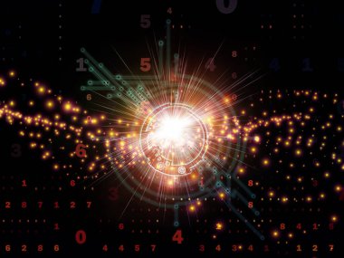 Dijital Sinyal Serisi. Sayılar, elektronik izler ve dijital teknoloji ve iletişim konularındaki ışık kompozisyonu