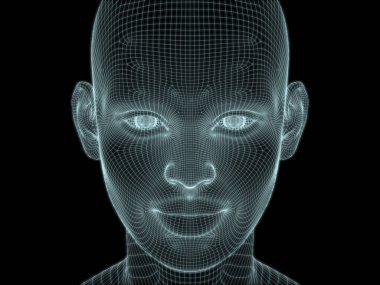 İnsan kafasının teknoloji, eğitim ve bilgisayar bilimleri illüstrasyonlarında kullanılmak üzere tel örgüde 3 boyutlu görüntülenmesi