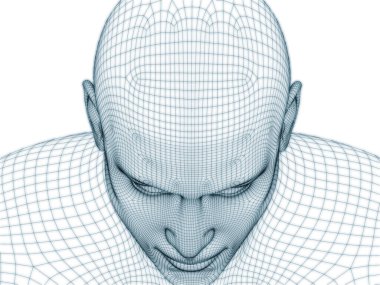 İnsan kafası ve yüzünün üç boyutlu görüntülenmesi illüstrasyon ve tasarım için tel örgüsü olarak kullanılacak