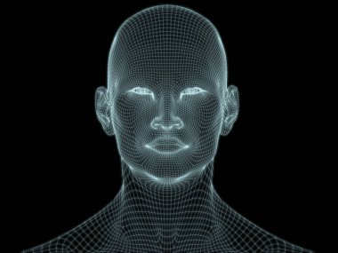 İnsan kafasının teknoloji, eğitim ve bilgisayar bilimleri illüstrasyonlarında kullanılması için tel örgüye dönüştürülmesi