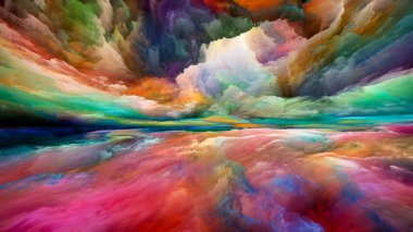 Çoklu Renkli Peyzaj. Color Dreams serisi. İç dünya, hayal gücü, şiir, sanat ve tasarım için bir metafor olarak boya, doku ve gradyan bulutlardan oluşan tasarım