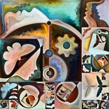 Gökkuşağı bitkisi. Gizli şifre serisi. İç hayat, drama, şiir ve algı projeleri için insan siluetleri, sanat dokuları ve renklerinden oluşan arkaplan etkileşimi